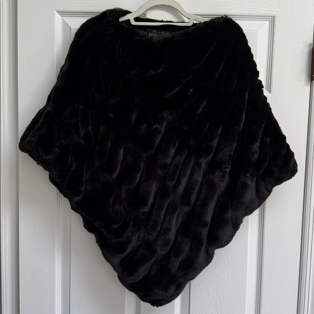 Donna Salyers Fabulous Furs Faux Fur Poncho in Black One Size